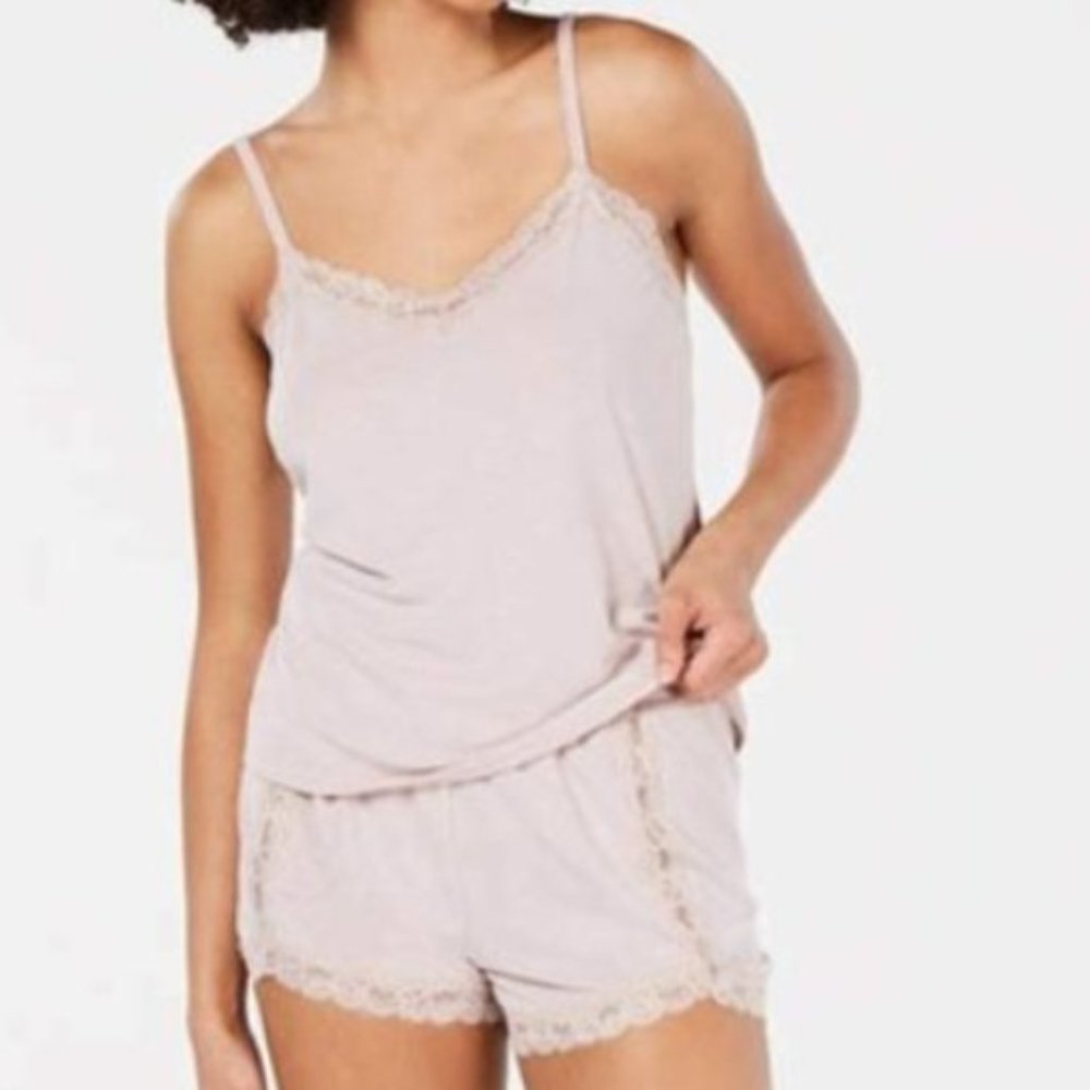 NWT INC Metallic Shimmer Lace Trim Cami & Short Pajamas Set Size Small